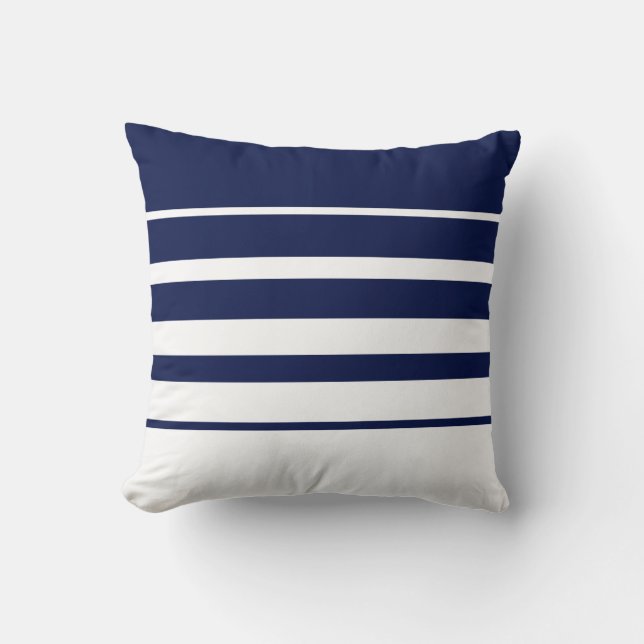 Modern Abstract Navy Blue & White Striped Throw Pillow (Front)