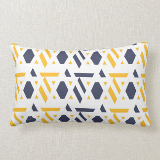 Modern, abstract, navy blue, yellow, white pattern lumbar pillow