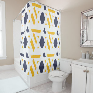 Modern, abstract, navy blue, yellow, white pattern shower curtain
