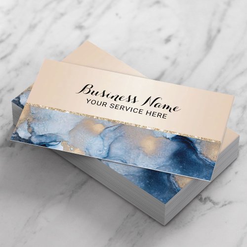 Modern Abstract Navy  Gold Watercolor Salon  Spa Business Card