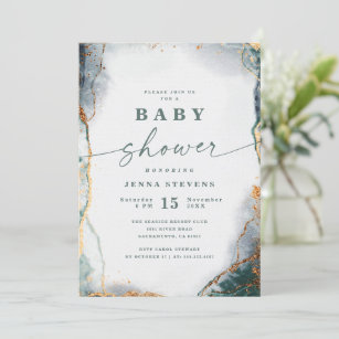 Modern Abstract Navy Green & Gold Baby Shower Invitation
