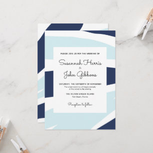 Modern Abstract Navy & Light Blue Wedding Invitation