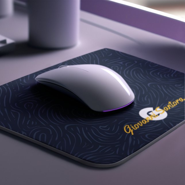 Modern Abstract Navy Pattern Monogram Mouse Pad (Creator Uploaded)