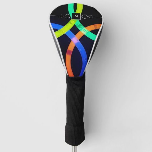 Modern Abstract Neon and Black Monogram Golf Head Cover