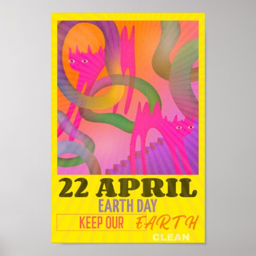 Modern Abstract Neon Art for Earth Day Poster