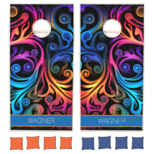 Modern Abstract Neon Color Swirls Cornhole Set