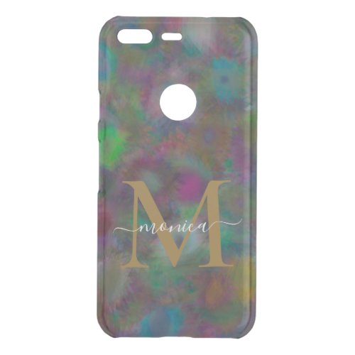 Modern Abstract Neon Colorful Gold Monogram Name Uncommon Google Pixel Case