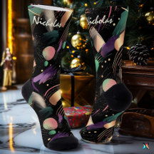 Modern Abstract Neon Pattern Name Socks