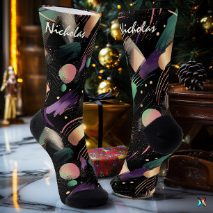 Modern Abstract Neon Pattern Name Socks
