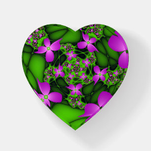 Modern Abstract Neon Pink Fractal Flowers Heart Paperweight