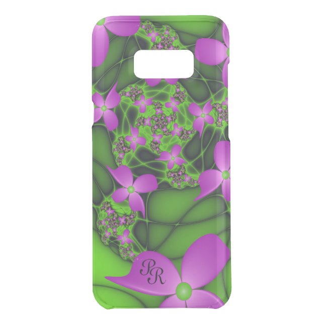 Modern Abstract Neon Pink Green Flowers Monogram Uncommon Samsung Galaxy Case (Back)