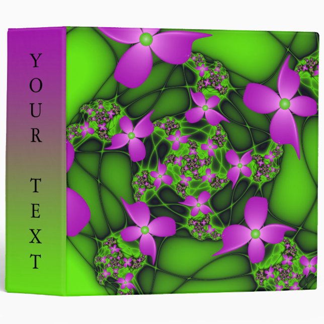 Modern Abstract Neon Pink Green Flowers Text Binder (Front/Spine)
