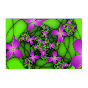 Modern Abstract Neon Pink Green Fractal Flowers Acrylic Print