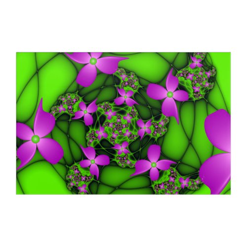 Modern Abstract Neon Pink Green Fractal Flowers Acrylic Print
