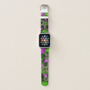 Modern Abstract Neon Pink Green Fractal Flowers Apple Watch Band