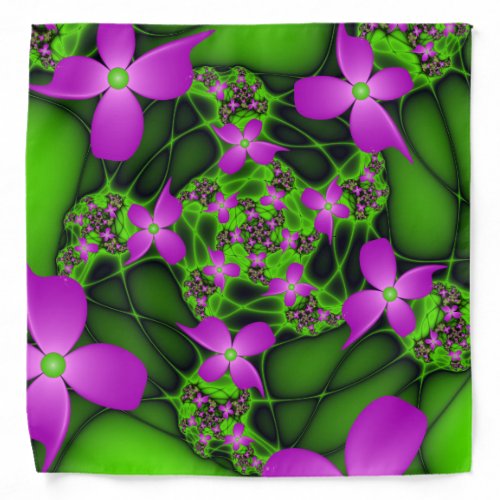 Modern Abstract Neon Pink Green Fractal Flowers Bandana