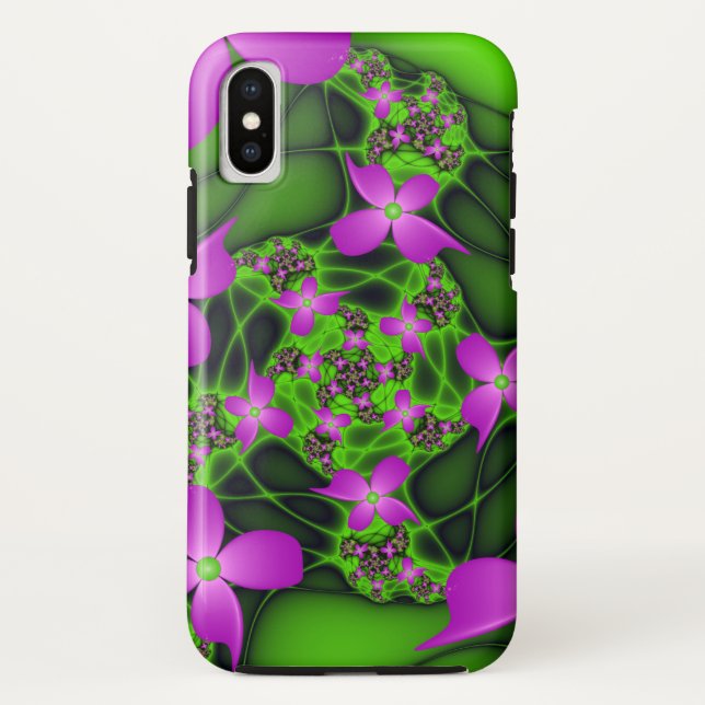 Modern Abstract Neon Pink Green Fractal Flowers Case-Mate iPhone Case (Back)