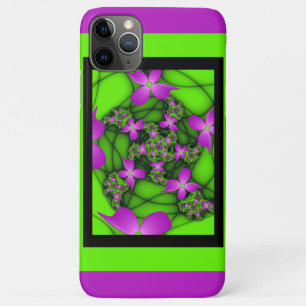 Modern Abstract Neon Pink Green Fractal Flowers iPhone 11 Pro Max Case