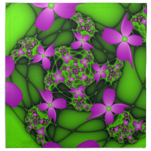 Modern Abstract Neon Pink Green Fractal Flowers Cloth Napkin