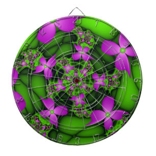 Modern Abstract Neon Pink Green Fractal Flowers Dartboard