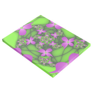 Modern Abstract Neon Pink Green Fractal Flowers Gallery Wrap