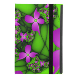 Modern Abstract Neon Pink Green Fractal Flowers iPad Mini 4 Case