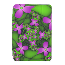 Modern Abstract Neon Pink Green Fractal Flowers iPad Mini Cover