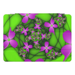 Modern Abstract Neon Pink Green Fractal Flowers iPad Pro Cover