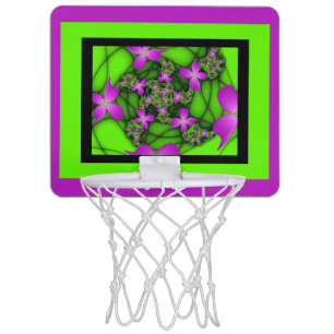 Modern Abstract Neon Pink Green Fractal Flowers Mini Basketball Hoop