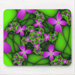 Modern Abstract Neon Pink Green Fractal Flowers Mouse Pad