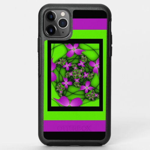 Modern Abstract Neon Pink Green Fractal Flowers OtterBox Symmetry iPhone 11 Pro Max Case