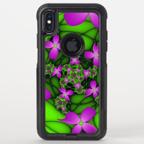 Modern Abstract Neon Pink Green Fractal Flowers OtterBox Commuter iPhone XS Max Case