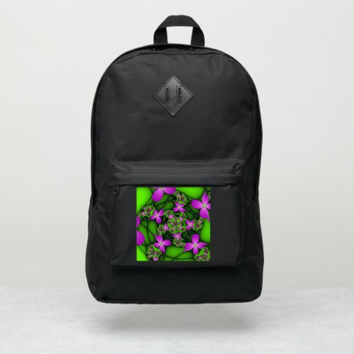 Modern Abstract Neon Pink Green Fractal Flowers Port Authority Backpack