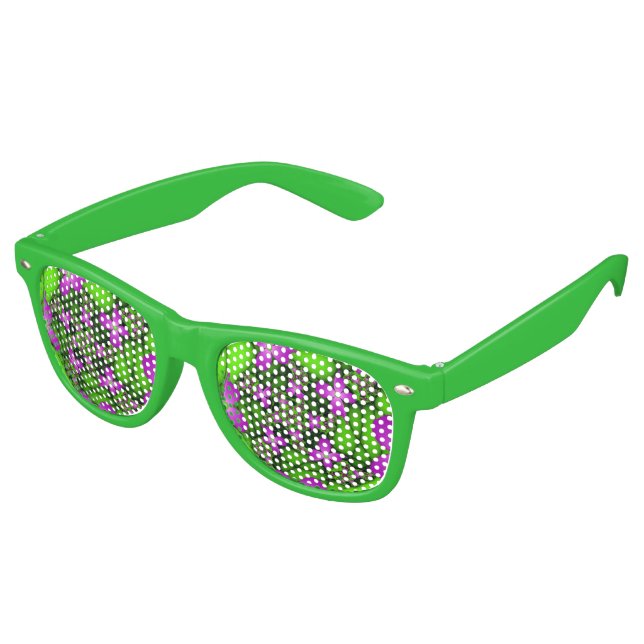 Modern Abstract Neon Pink Green Fractal Flowers Retro Sunglasses (Angled)