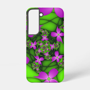 Modern Abstract Neon Pink Green Fractal Flowers Samsung Galaxy S22 Case