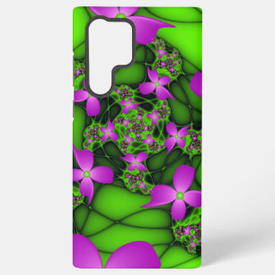 Modern Abstract Neon Pink Green Fractal Flowers Samsung Galaxy S22 Ultra Case