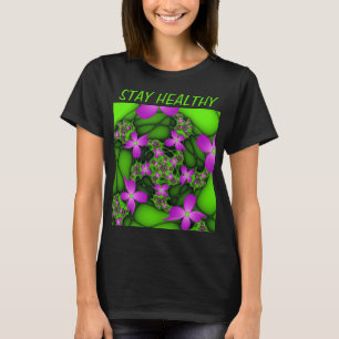 Modern Abstract Neon Pink Green Fractal Flowers T-Shirt