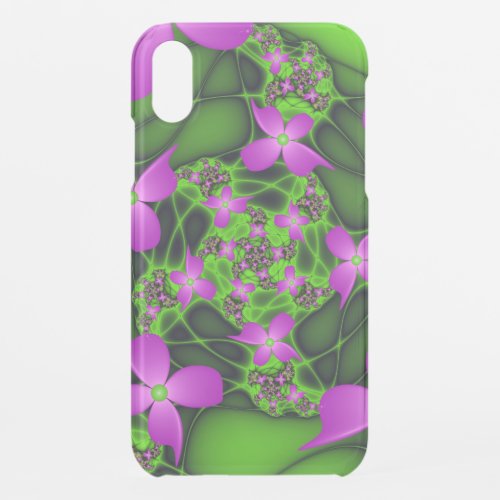 Modern Abstract Neon Pink Green Fractal Flowers iPhone XR Case