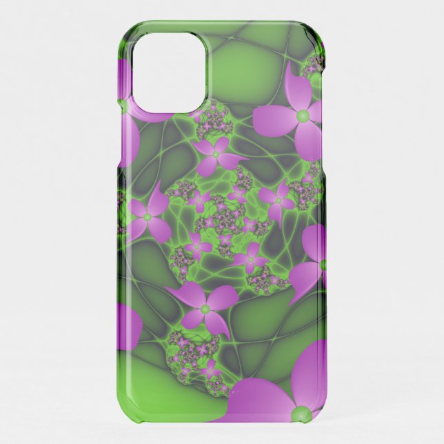 Modern Abstract Neon Pink Green Fractal Flowers Uncommon iPhone Case (Back)