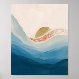 Modern Abstract Ocean and Sunrise, Calm Colors Poster