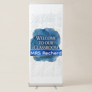 Modern Abstract Ocean Blue Watercolor Teacher Welc Retractable Banner