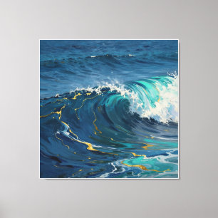 Modern Abstract Ocean -Teal Coastal Canvas - Art I Print