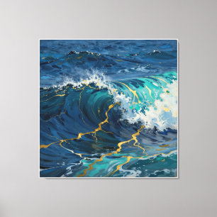 Modern Abstract Ocean -Teal Coastal Canvas-Art V Canvas Print