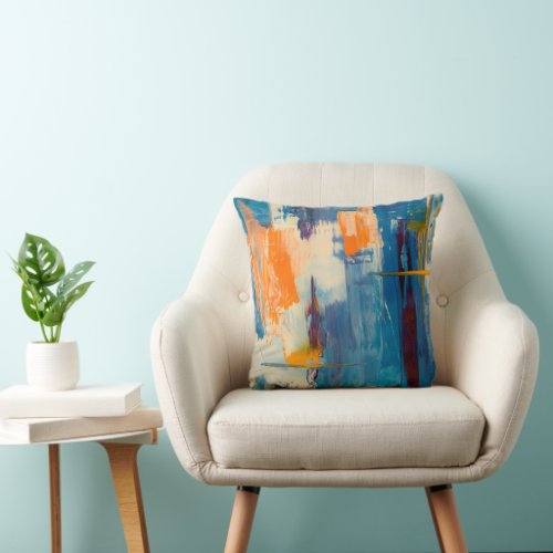 Modern Abstract Orange and Blue Paint Pillow