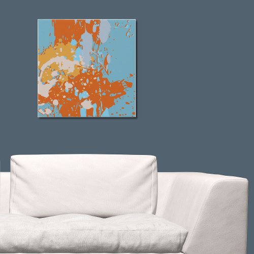 Modern Abstract Orange and Blue Splatter Art Faux Canvas Print