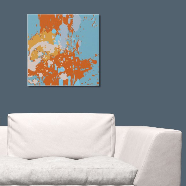 Modern Abstract Orange and Blue Splatter Art Faux Canvas Print (Modern Abstract Orange and Blue Splatter Art Faux Canvas Print, Livingroom)
