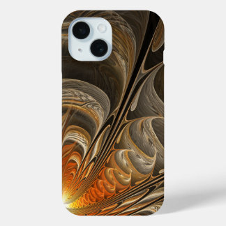 Modern Abstract Orange and Gold Spiral iPhone 15 Case