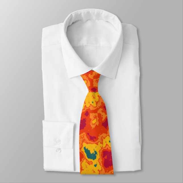 Modern Abstract Orange Emerald Pattern Neck Tie (Tied)