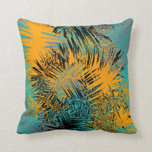 Modern Abstract Orange Grey Teal Mix Throw Pillow