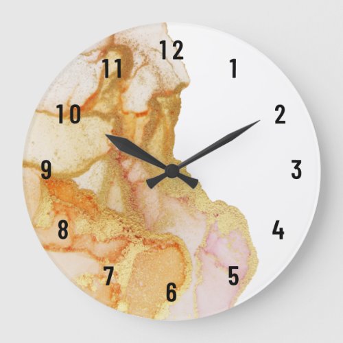 Modern Abstract Orange Peach Gold Large Clock